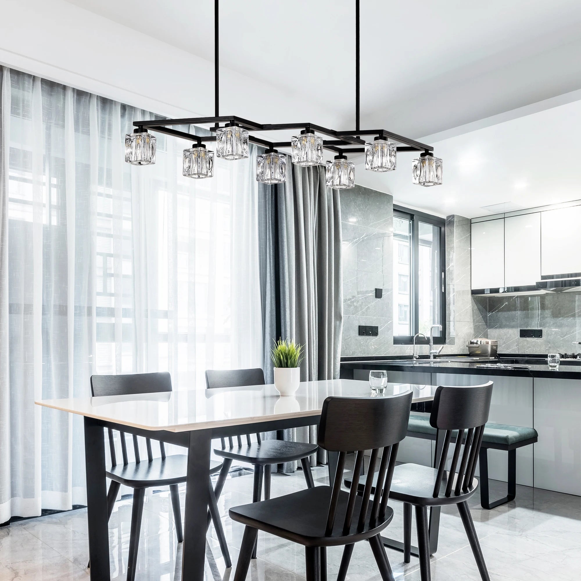 39 inch modern minimalist crystal chandelier black metal light stand adjustable height for living room kitchen porch