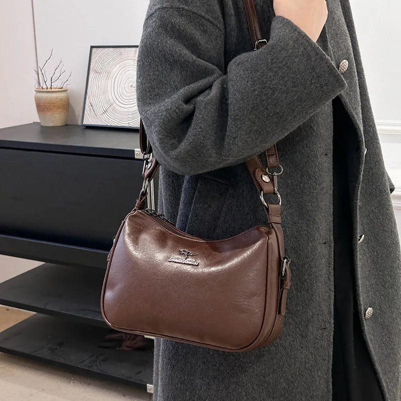 Large Capacity Fashionable Ladies Crossbody Bag Urban Minimalist Style PU Material Shoulder Bag Mom Bag Handbag for Middle-Ag...