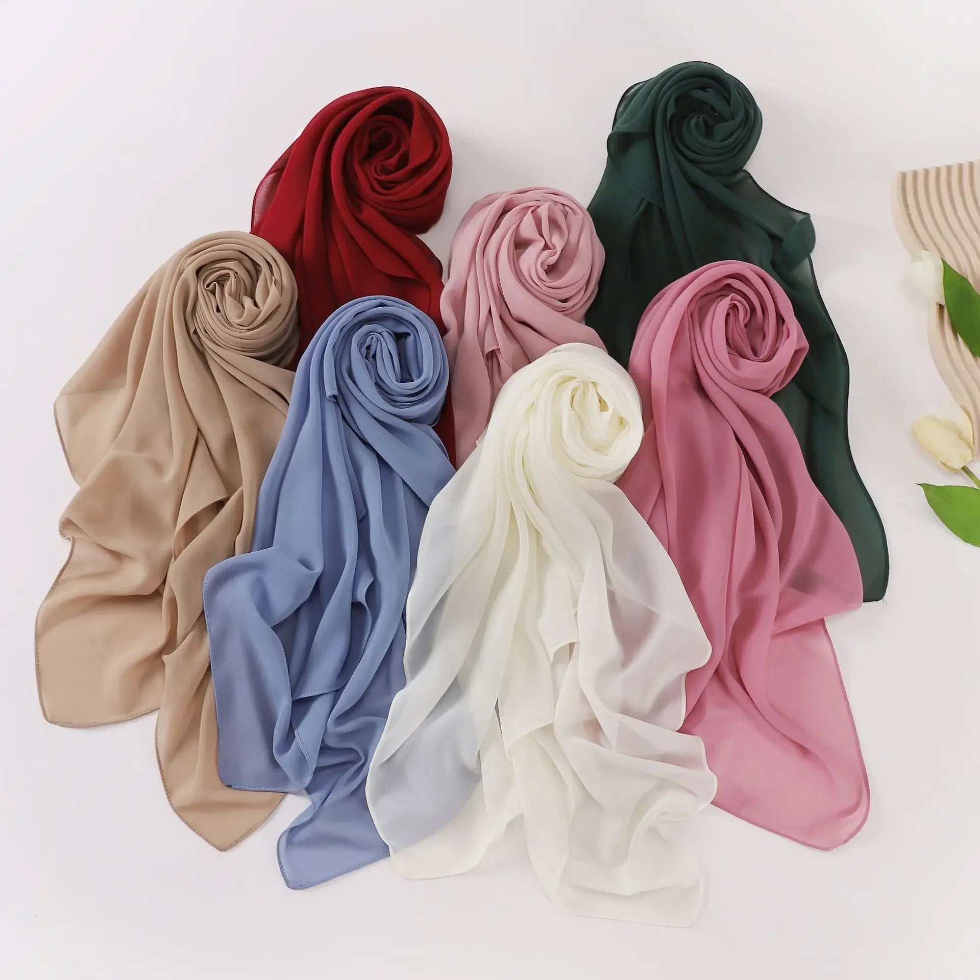 110*110CM Square Chiffon Hijab Solid Color Headscarf for Women Muslim Shawls Head Wrap Bandanas Headband Kerchief Turbante Mujer