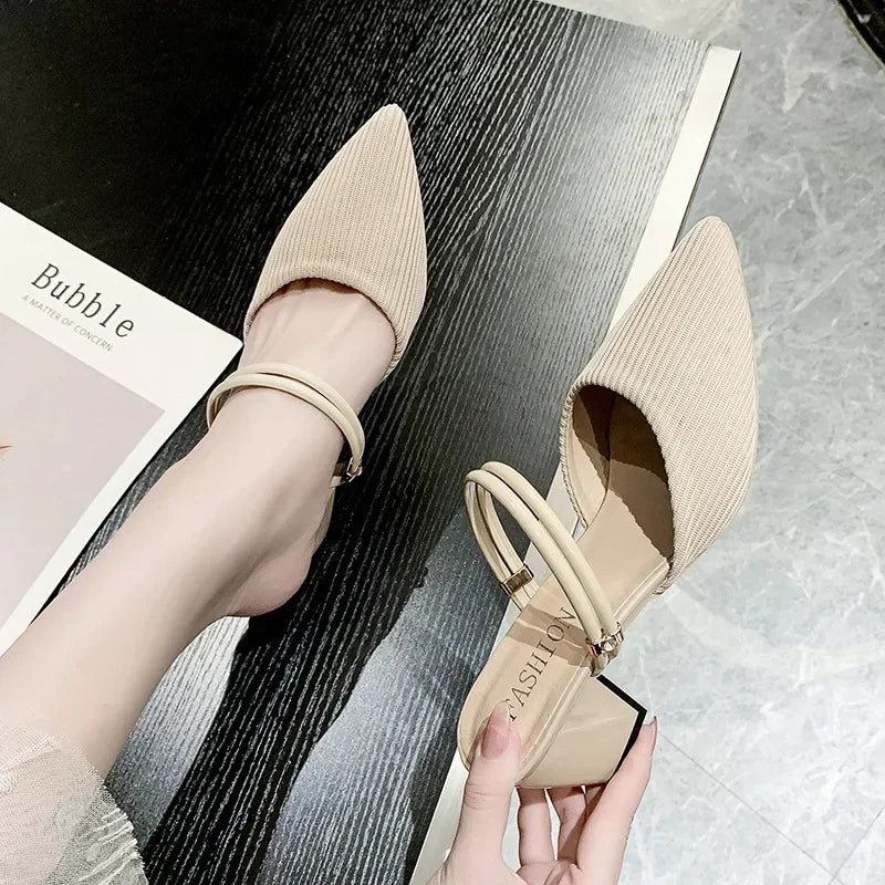 Women's Sandals Summer Pointed Square Root Sandals 2025 New Outdoor Leisure Baotou Dual-use Solid Color Sandals Women Slippers