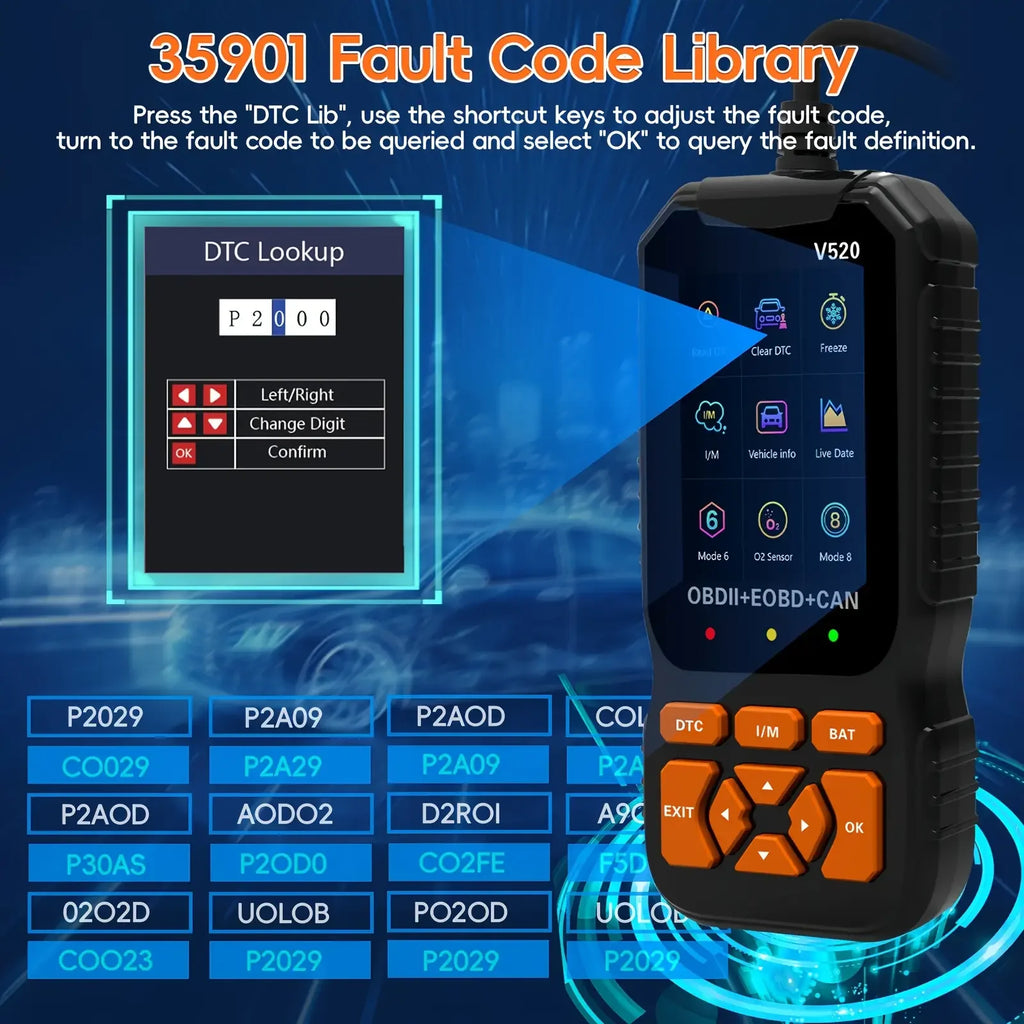 Multilingual automotive OBD2 scanner code reader, professional V520 diagnostic tool, real-time data OBD2 fault detector