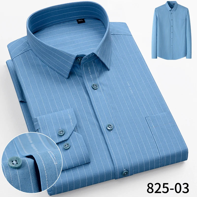 Fashion Casual Solid Strip Casual Shirts For Men Dress Shirts Long Sleeve Shirts Classic Bamboo Fabric Male Social Office Shirts