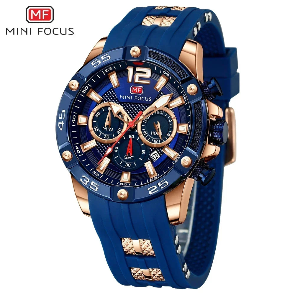 MINI FOCUS Mens Silicone Waterproof Date Fashion WristWatch Relogio Masculino Watch Luxury Analog Quartz Sport Men Watches 0349G
