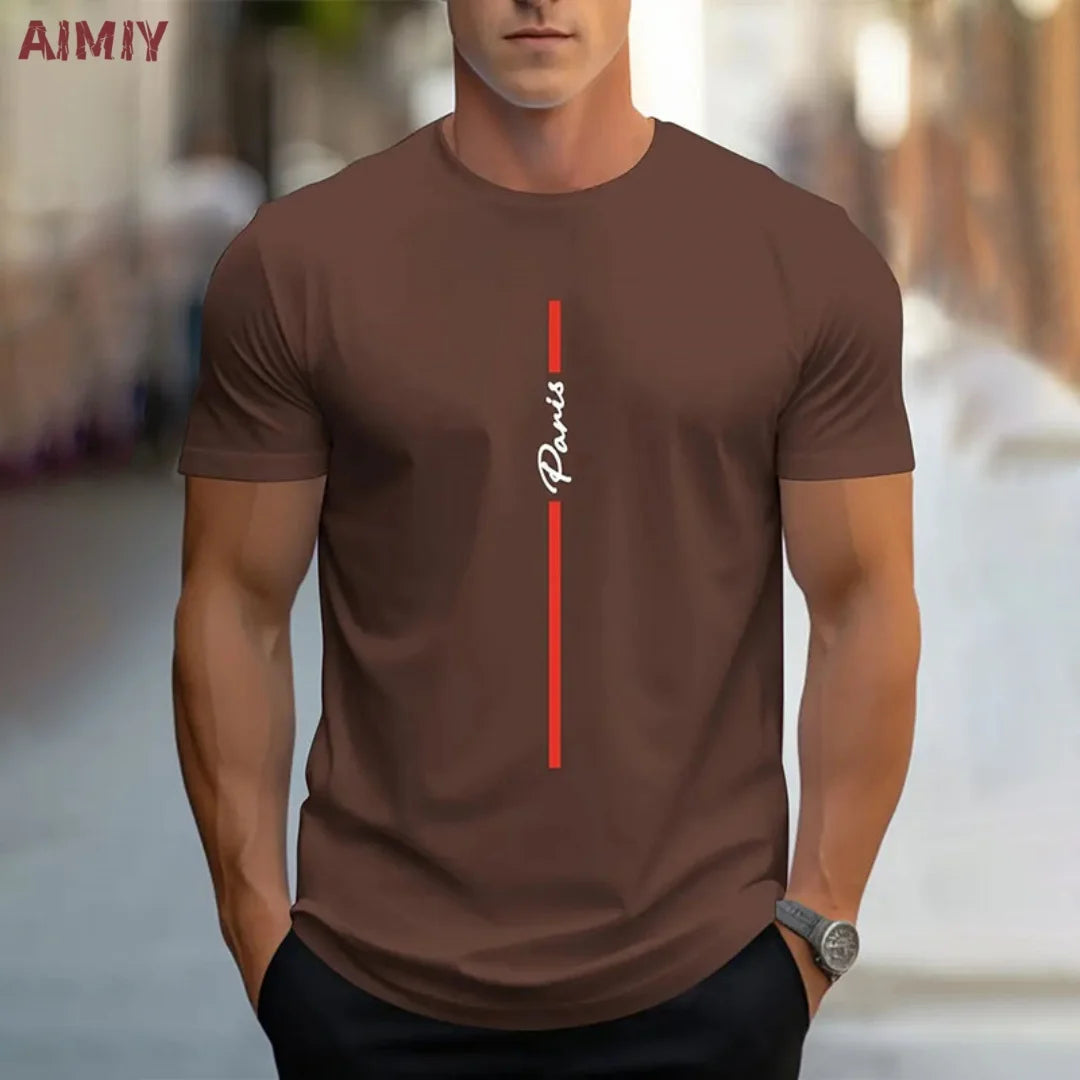 Summer Men's T-shirt Top Casual Loose Fit Oversized T-shirt PARI Letter Pattern Printed Round Neck Short Sleeved Homme Vêtement - Free Item.