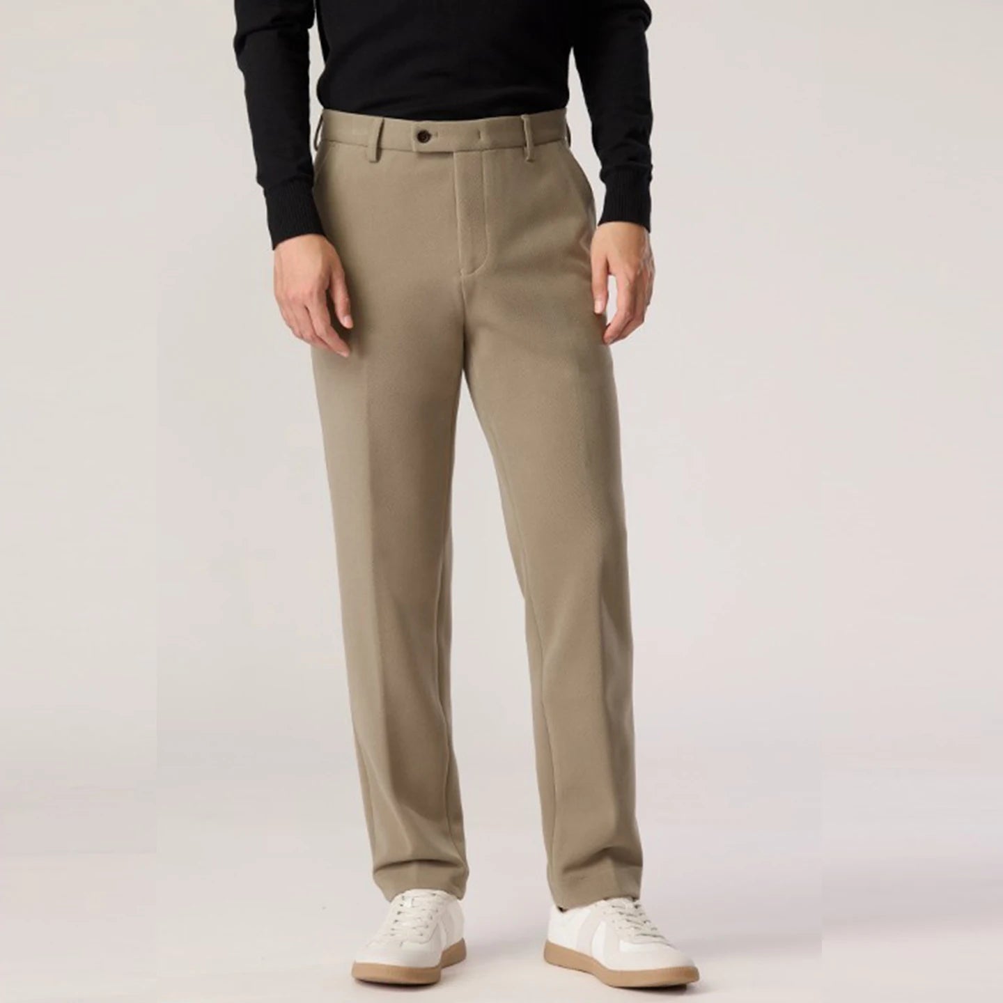 Autumn and Winter Khaki Woolen Trousers for Men, Business Casual, Warm, Casual Straight-Leg Pants