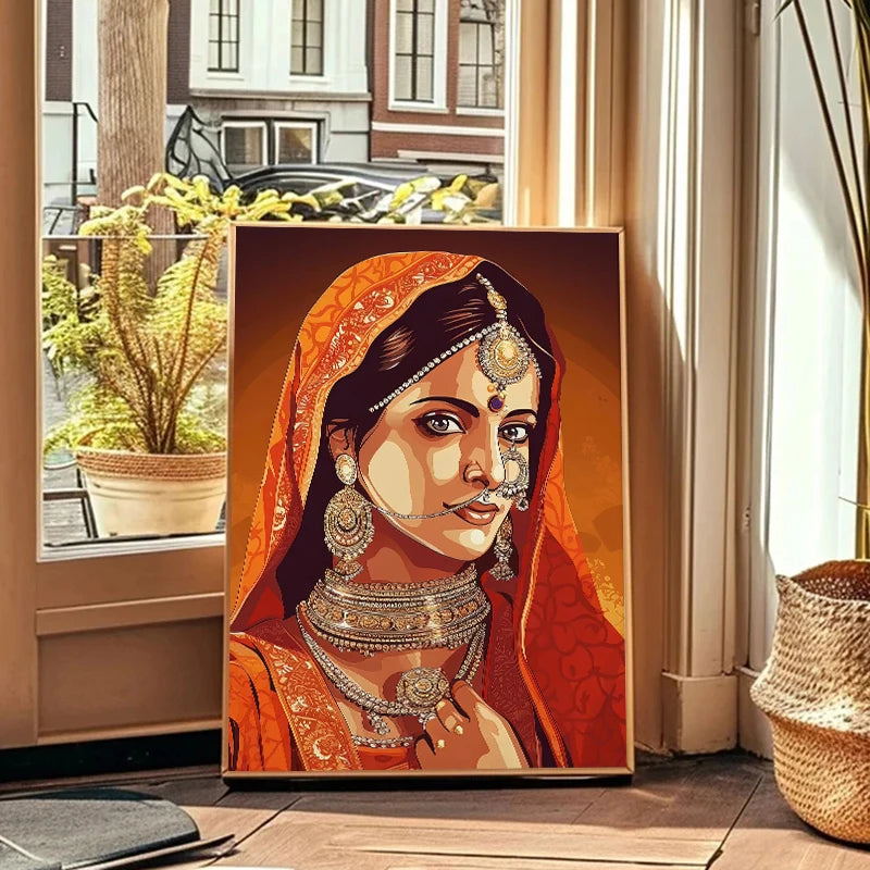 Indian Woman Dance Poster Vintage Traditional Beautiful Indian Woman Art Canvas Painting Wall Print Picture Room Home Decor - Free Item.