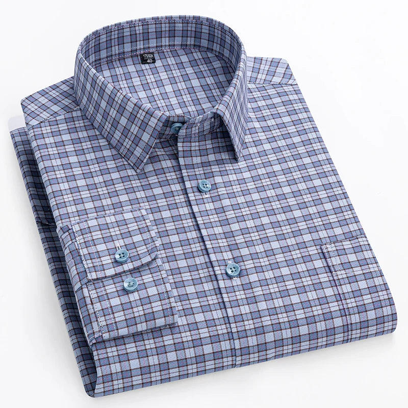 New in shirt plus size 14xl100%cotton long-sleeve shirts for men slim fit formal plain shirt soft plaid striped business clothes
