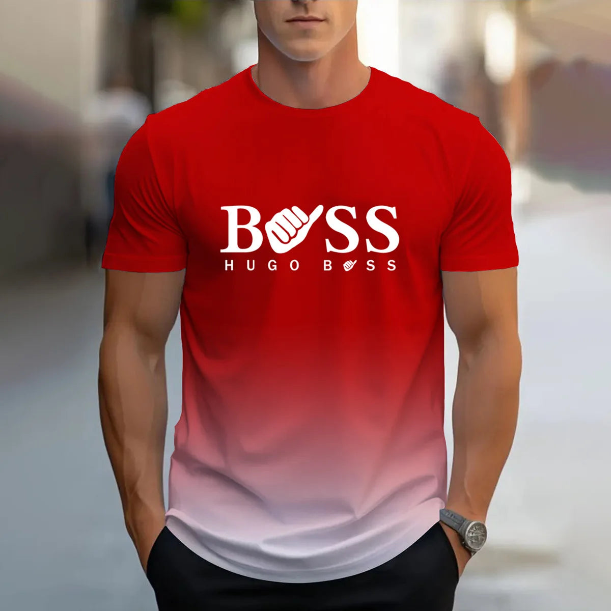 men's summer clothing casual gradient color short sleeved digital letter printed casual versatile round neck T-shirt top for men