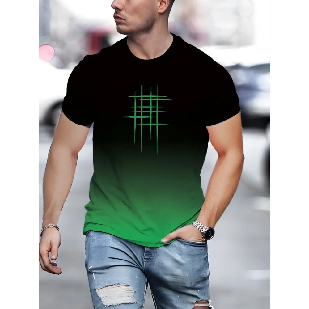 Summer Men's Minimalist T-Shirt Casual Loose Training Graphic Line Print O-Neck Short Sleeve Comfortable T-Shirt Tops Streetwear