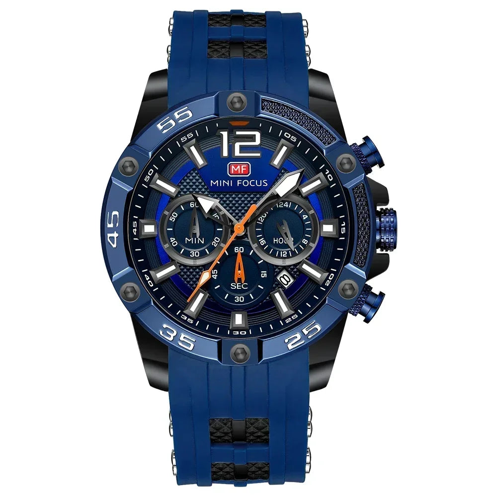 MINI FOCUS Mens Silicone Waterproof Date Fashion WristWatch Relogio Masculino Watch Luxury Analog Quartz Sport Men Watches 0349G
