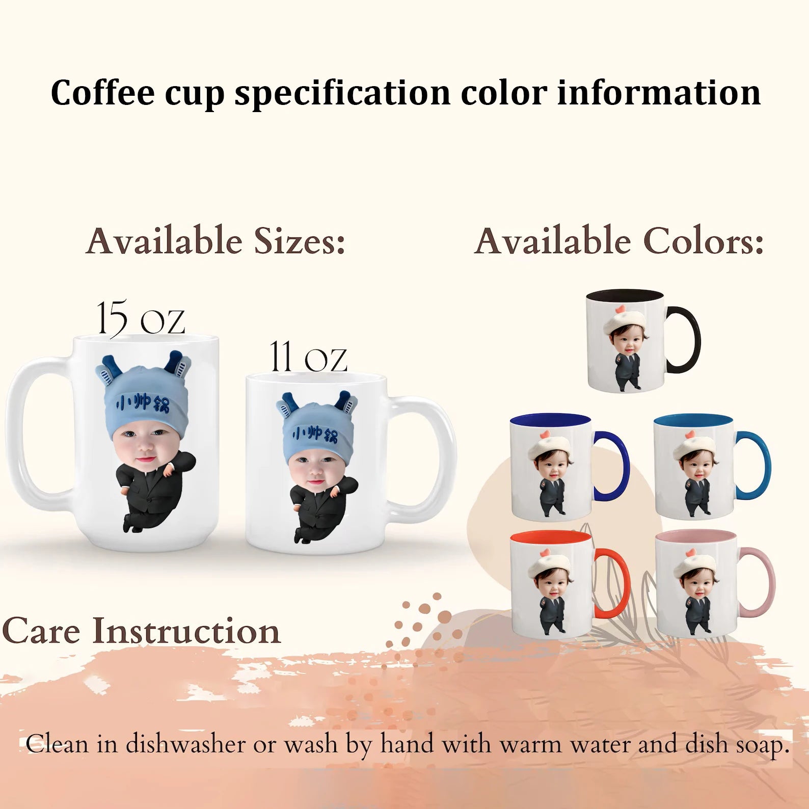 1 piece customizable, 11 ounce ceramic coffee cup, customizable with photos, text, and logo, perfect for office and family gifts