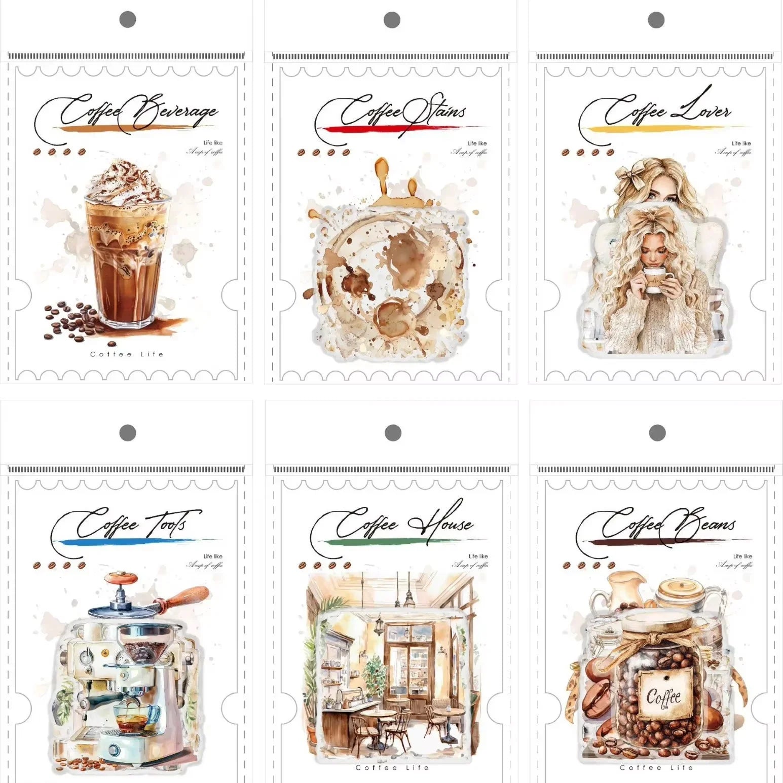 1pack/3pack Supplies Background Scrapbook Handbook Landscape Decoration Material Coffee Life PET Sticker Stickers 150*91mm