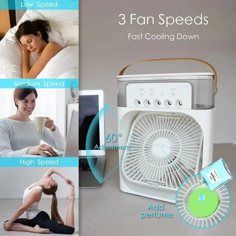 New 3 In 1 Fan AIr Conditioner Household Small Air Cooler LED Night Light Portable Humidifier Air Adjustment Fan Office Home Fan