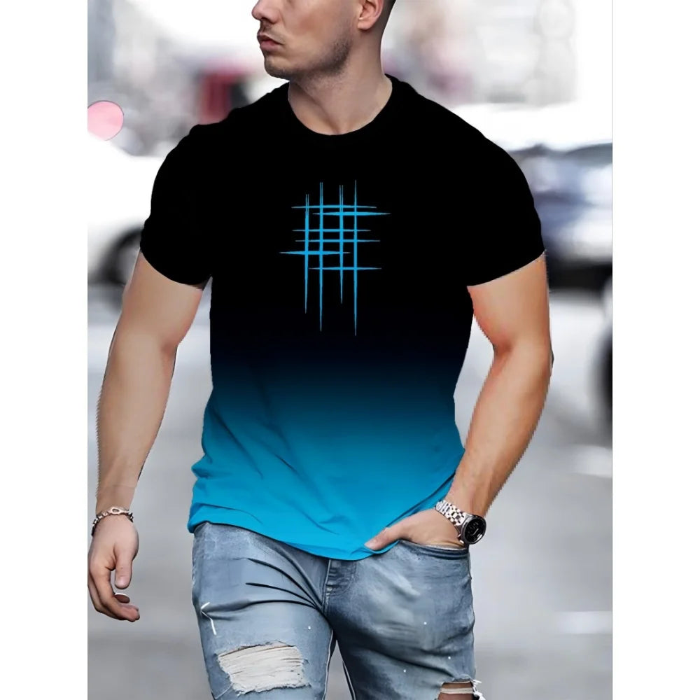Summer Men's Minimalist T-Shirt Casual Loose Training Graphic Line Print O-Neck Short Sleeve Comfortable T-Shirt Tops Streetwear