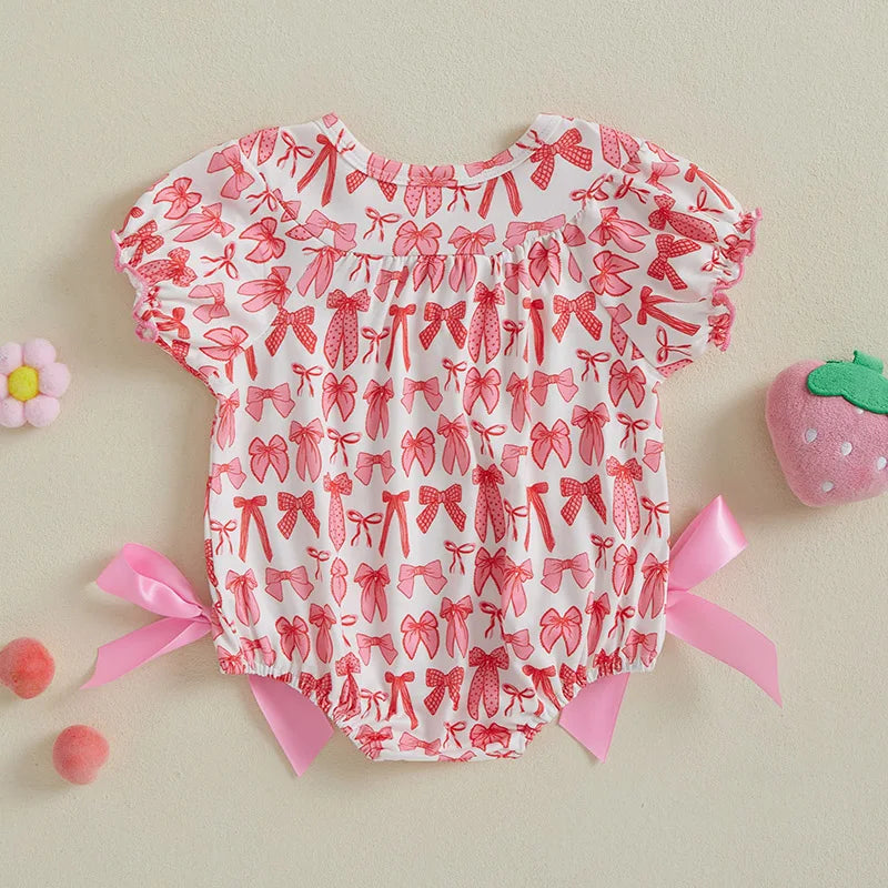 Adorable Baby Girl Romper with Cute Bows and Embroidered Letters Perfect for Mother s Day and Everyday Wear Featuring Ruffled