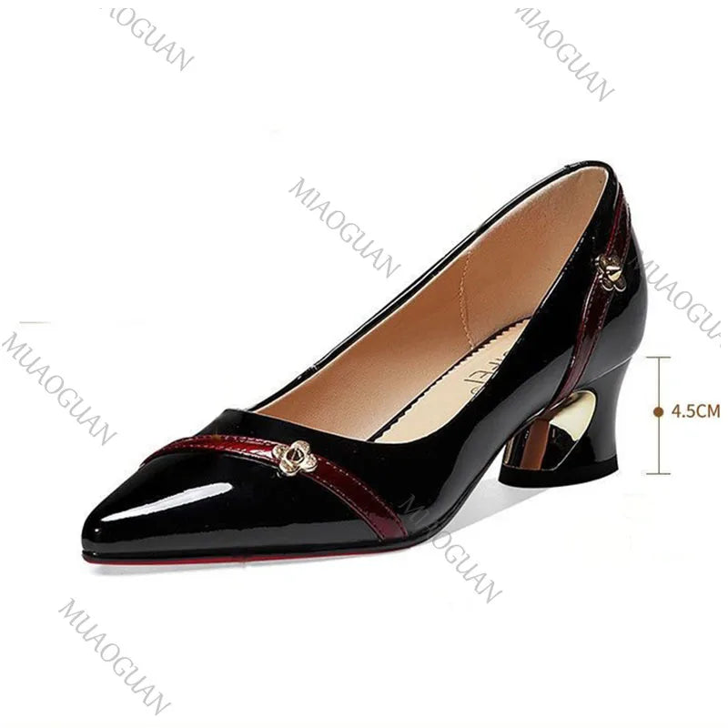 Women Pumps Spring Autumn Soft Leather Thick Middle Heel Shoes for Women Professional Shallow Mouth Pointed Toe Women's Shoes