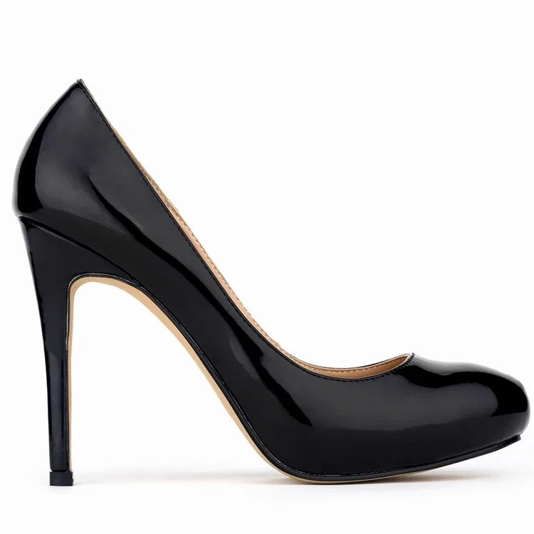 Women Pumps Sexy 11cm Platform Fashion Patent Leather Round Toe High Heels Shallow Lady Office Party Wedding Shoes Large Size 43