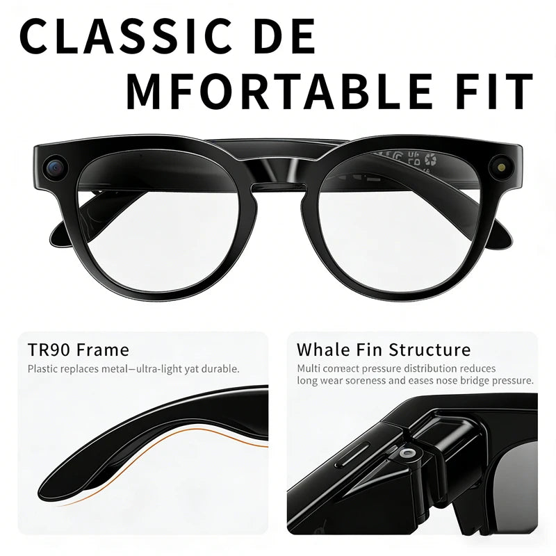4K HD Smart AI Glasses 1080P 800W pixel AI Shooting Camera HD Photo Video Voice Call Translation Waterproof Bluetooth AI Glasses