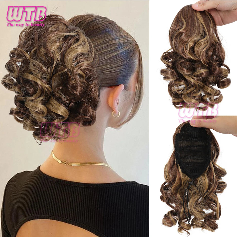 Ponytail Short Curly Drawstring Ponytail Hair Extension Synthetic Hair Extensions Ponytail Hairpieces for Women