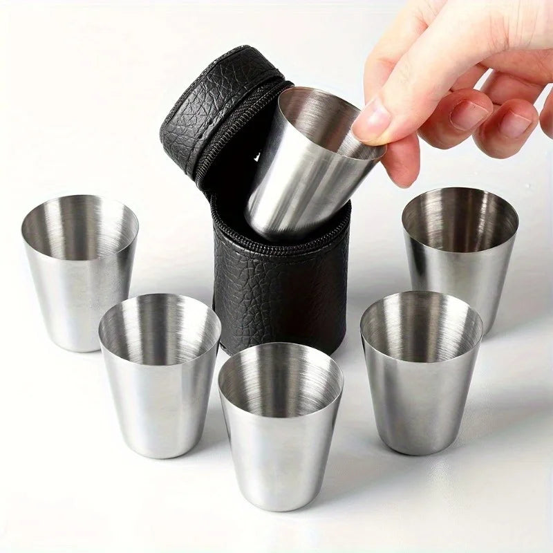 4/6pcs Stainless Steel Mini Cups Set Portable Whiskey Glasses with Case for Outdoor Picnics and Party Drinkware Multipurpose Use