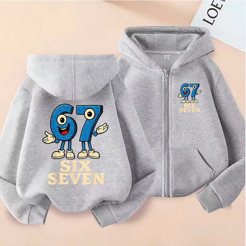 Children's Funny 67 Brainrot Zip Up Sweatshirts Six Seven Hoodies Clothes Kid Girl Boy Zipper Hoody Baby Casual Fashion Tops