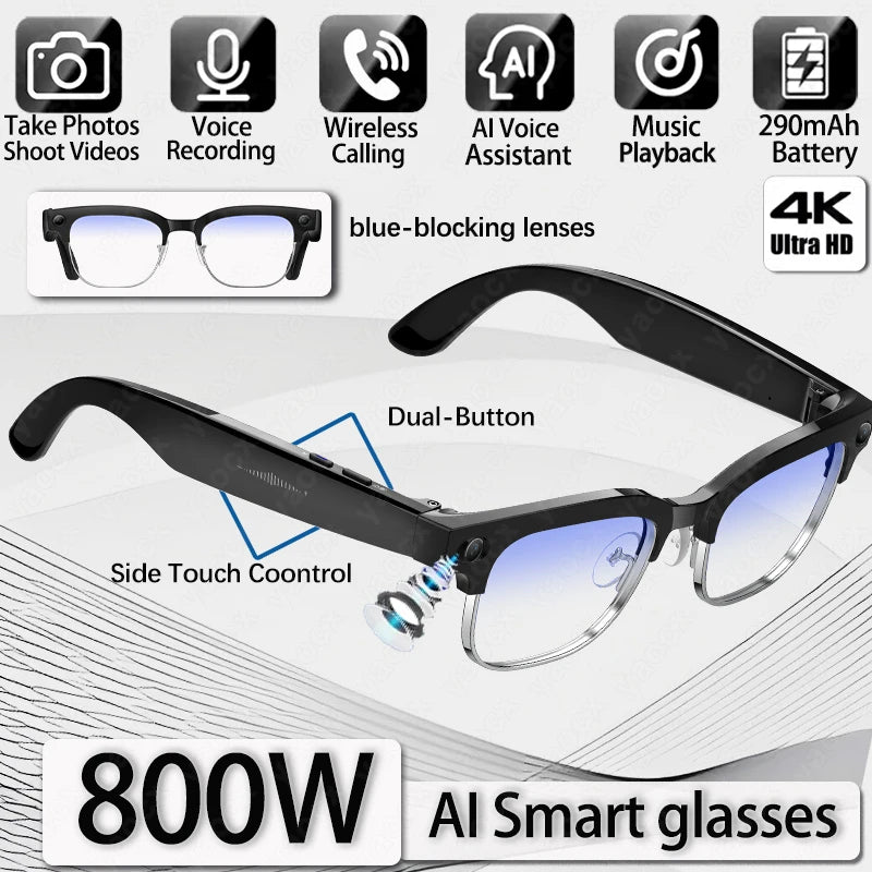 2026 New Smart Glasses 800W Ultra-Wide HD 4K Camera Video Recording 4GB AI Photo Recognition Bluetooth Call Translation Voice