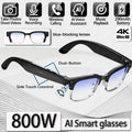 2026 New Smart Glasses 800W Ultra-Wide HD 4K Camera Video Recording 4GB AI Photo Recognition Bluetooth Call Translation Voice
