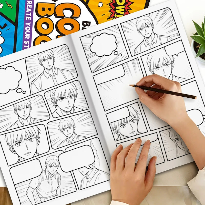 Collage-Style Hand-Drawn Comic Drawing Book, Blank Comic Doodle Drawing Book, Adult Stress-Relief Drawing Practice Book, Use Imagination to Complete Drawings and Turn Them into Complete Stories, 32 Blank Pages for Collage, Su