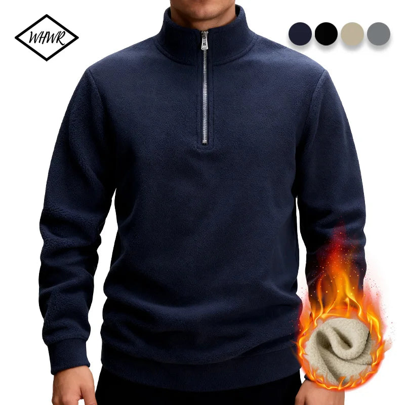Men's Fleece Warm Sweatshirt Half Zipper Turtleneck Sweatshirt Solid Autumn Winter Pullover Thick Casual Sweatshirts Sportswear