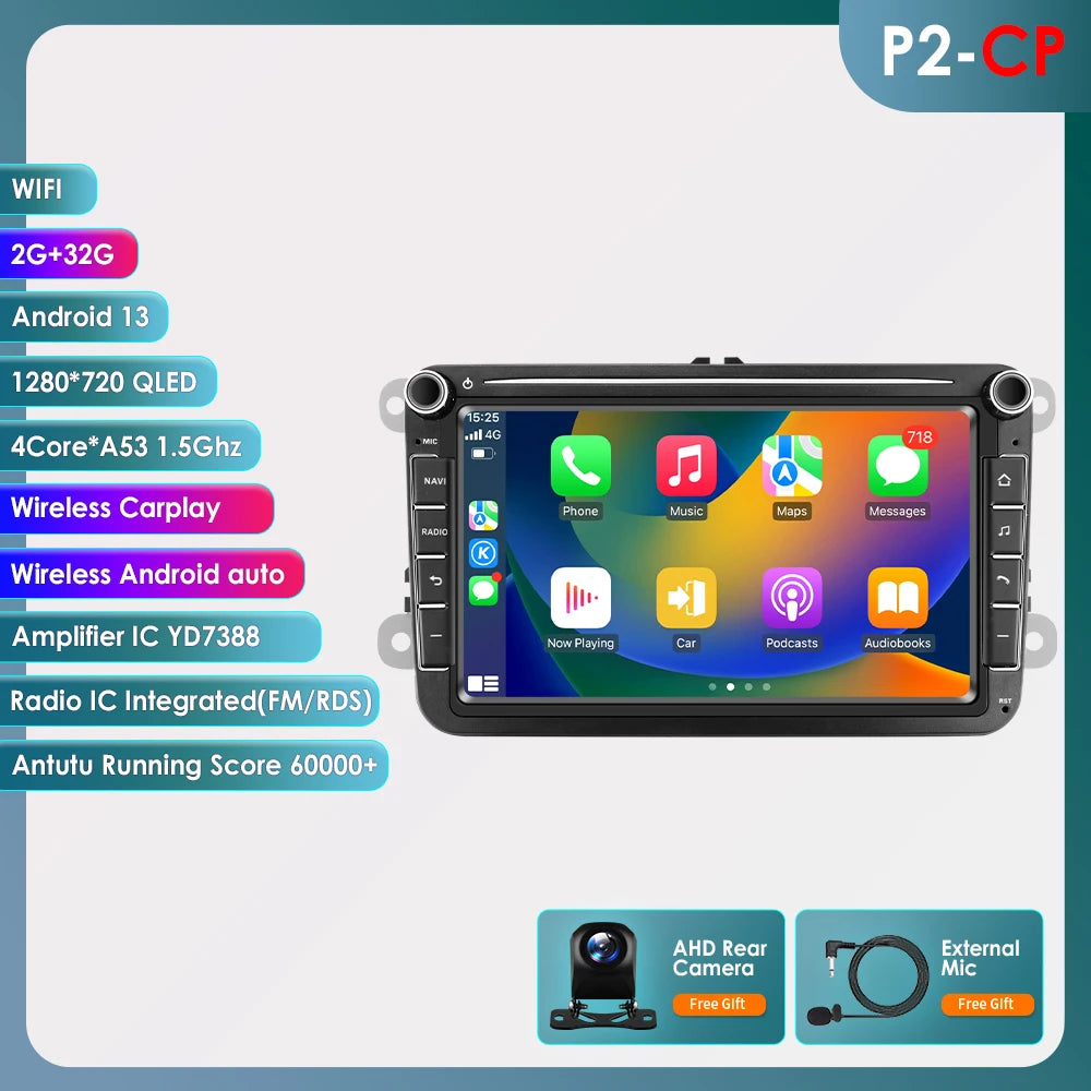 Hizpo 2Din 8'' Carplay 4G AI Systems Android 14 Car Radio forVolkswagen Golf 5 6 Polo Passat B6 B7 CC Skoda Jetta  Autoradio