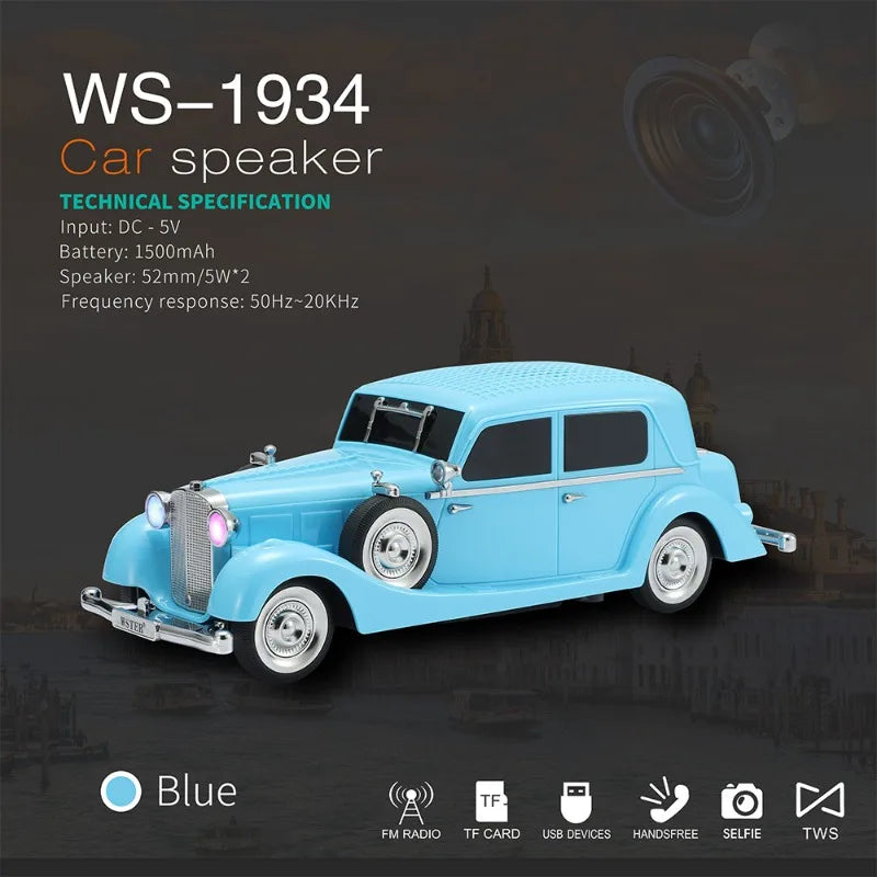 WS-1934 Wireless Car Shape Sound Box Multifunction Music Player Bluetooth Speaker Fm Radio Portable Vintage Stereo Caixa De Som