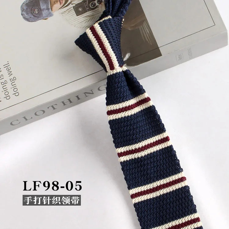 Striped Knitted Neckties For Men Narrow Retro Knitting Neck Tie Korean Style Casual Cravat Shirts Accessories Suit Neckwear - Free Items Weekend.