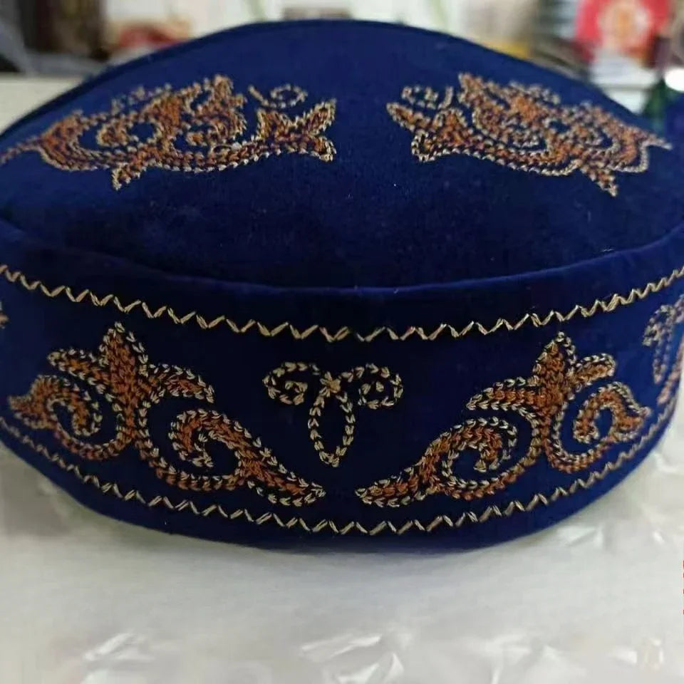 Kazakh Style Caps for Women Men Dancing Party Hats Fashion Black Blue Kufi Muslim Hijab Handmade Embroidery Ethnic Hat