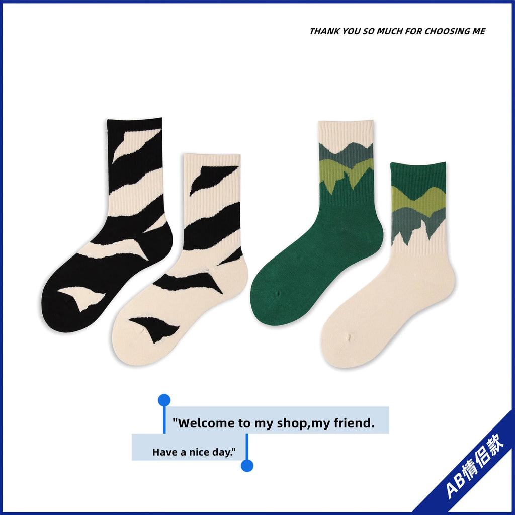 Japanese Korean Style Harajuku Socks Women Combed Cotton Boneless Crew AB Socks Men Street Fashion Trend Sports Couple Socks