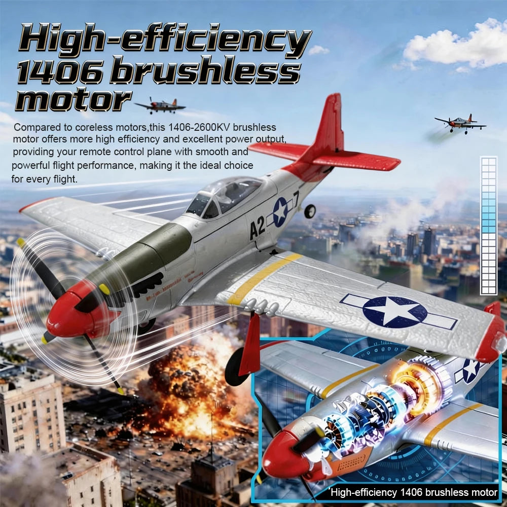 RC Plane 5CH 3D/6G Fixed-wing RC Airplane 2.4GHz P51D Mustang RTF for Adults Beginners Easy to Fly Removable Brushless Fighter