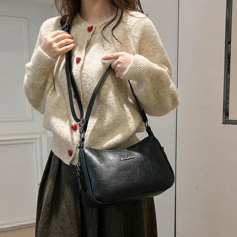 Large Capacity Fashionable Ladies Crossbody Bag Urban Minimalist Style PU Material Shoulder Bag Mom Bag Handbag for Middle-Ag...
