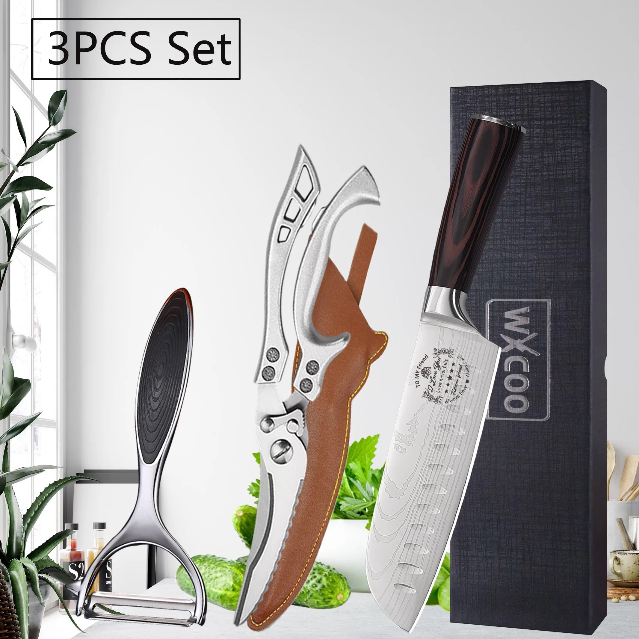 WXCOO Professional Chef's Knife Japanese Sharp Meat Cleaver Cooking Damascus Laser Kitchen with Gift Box Fruit Slicing Knife