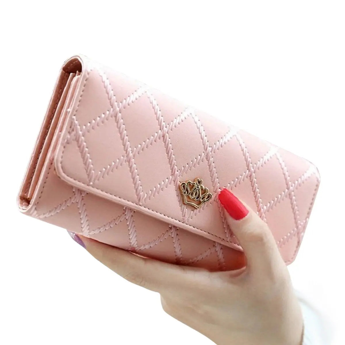 Fashion Women's Long Wallet Crown PU Leather Bifold Card Holder Money Purse Organizer Cellphone Handbag for Daily Use