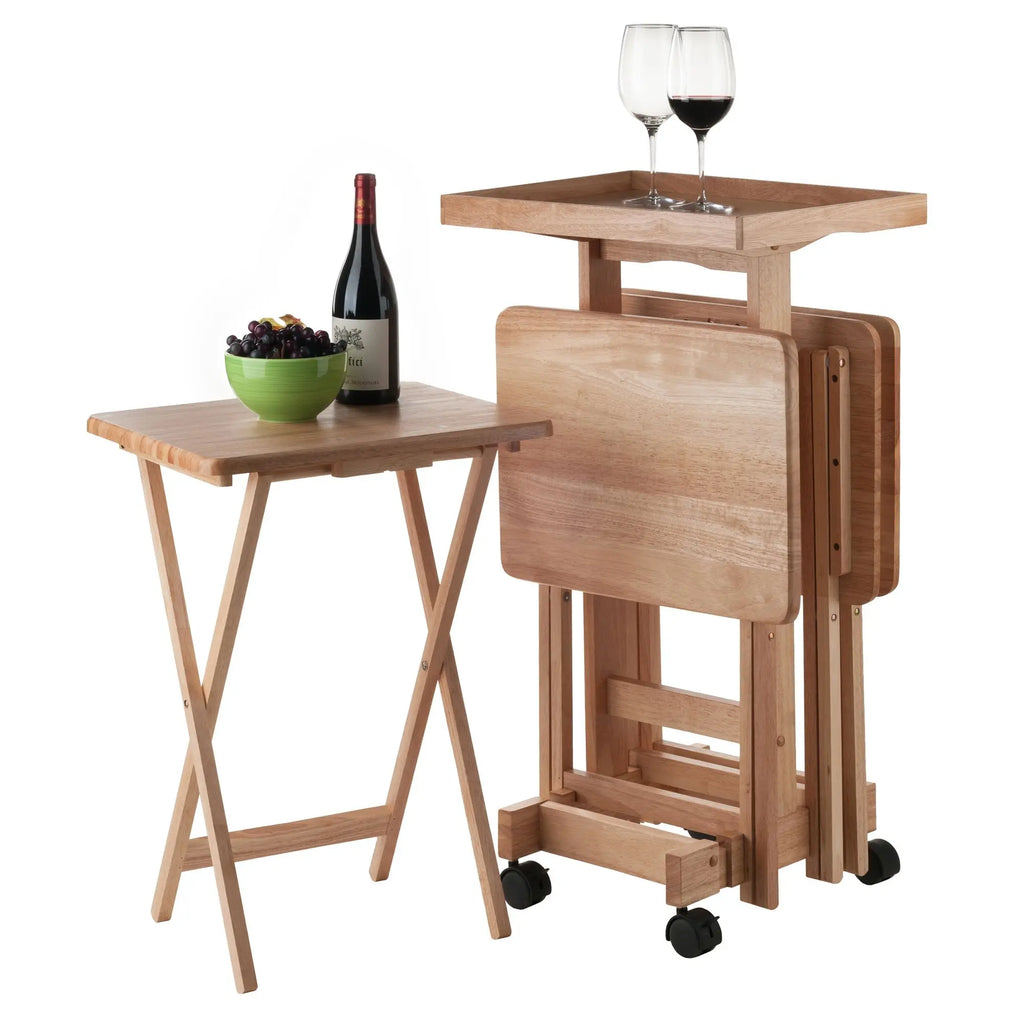 Naturel Outdoor Folding Snack Table Set Solid Wood Patio Furniture Minimalist Design Modern Style 6-Pc Set