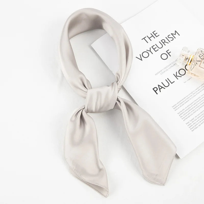 Fashion Solid Kerchief Women Head Scarf For Hair Pink Green White Silk Neck Scarfs Female 70cm*70cm Square Bandanas Lady Scarves
