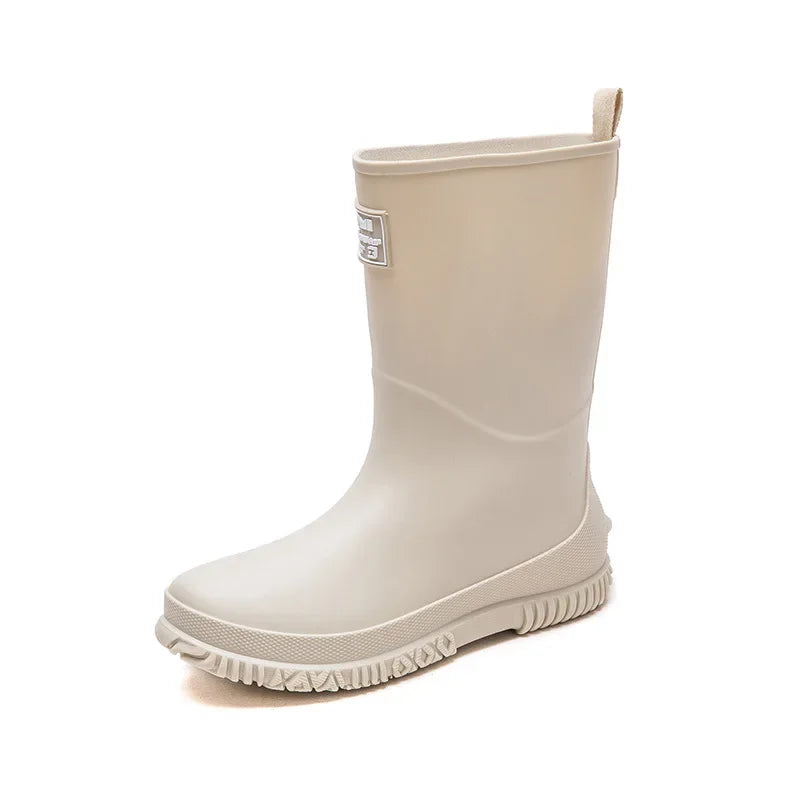 Fashionable Mid-Calf Women's Rain Boots Waterproof Slip-Resistant Thick Bottom Cute Outerwear PVC Material Low Heel Pure Color - Free Item Weekend (50% off).