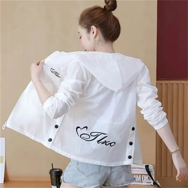 Summer Women's Jacket 2023 New Korean Long Sleeve Thin Coat Hooded Jacket Sun Protection Cardigan Outerwear
