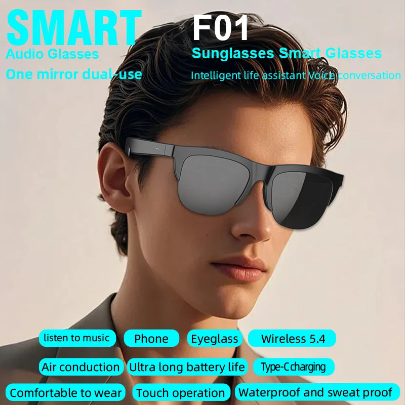 Smart Bluetooth Sunglasses Glasses Call Outdoor Sports Headphones V5.4 HIFI Black Technology Anti-touch UV For Men And Women