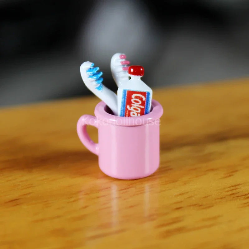 1/12 dollhouse miniature mini cup toothpaste toothbrush for ob11 blyth bjd pullip doll house furniture accessories toy - Free Item