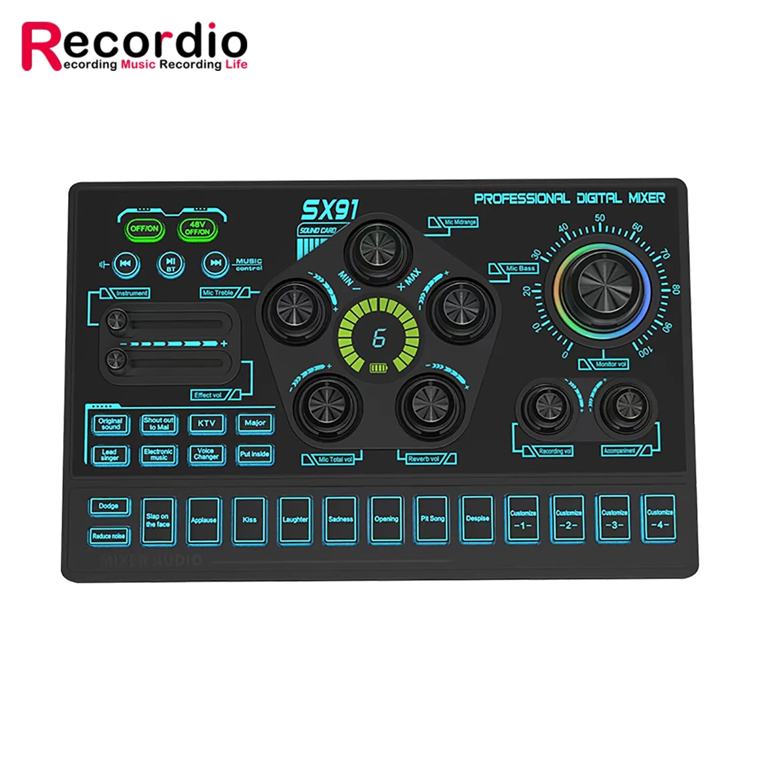 GAX-SX91 Professional Multiple Effects Live XLR Sound Card Audio Interface With 48v for Live Streaming Tiktok Gaming