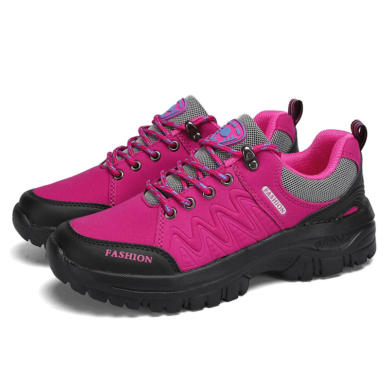 Ladies' Outdoor Hiking Shoes with Black and Pink Non Slip Soles Fashionable Sports Shoes Breathable Mesh Running Hiking Boots - Free Item Weekend (50% off).
