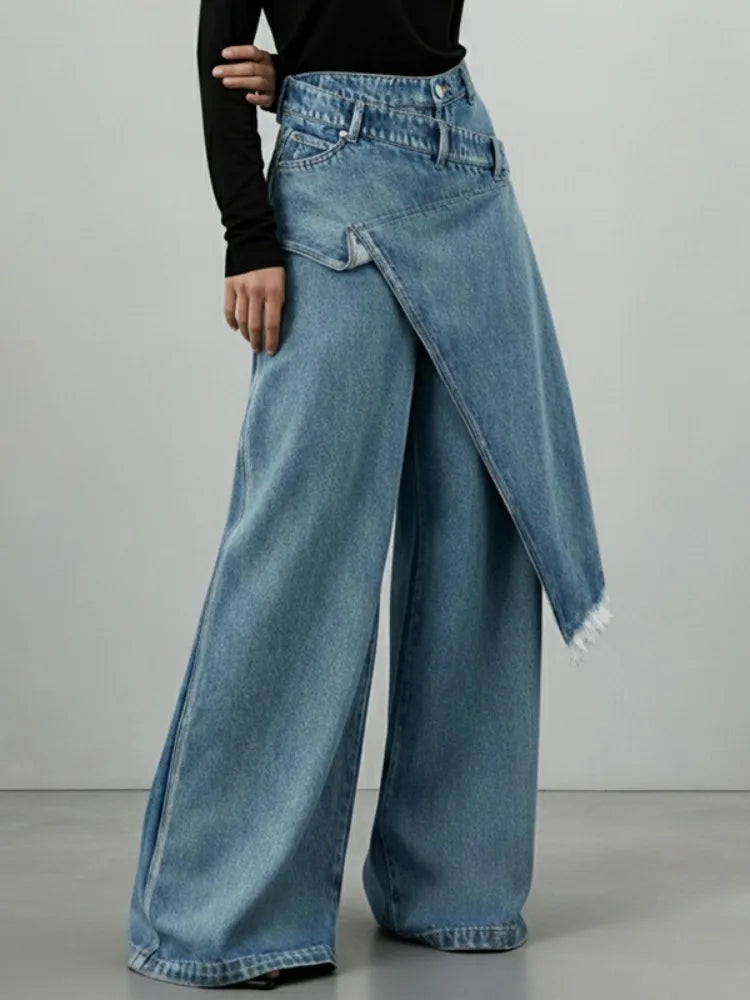 Missuoo 2026 New Women's Light Blue Asymmetrical Wide-Leg Jeans Spring Summer Casual Daily Trendy Pants Streetwear Trousers