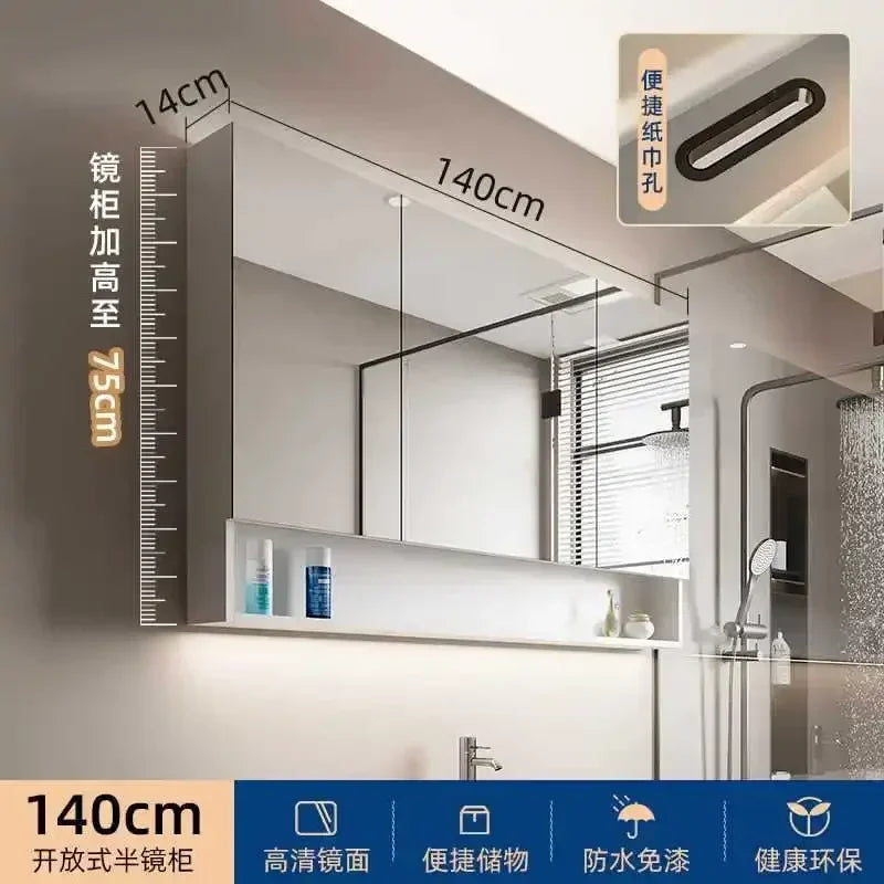 Smart Bathroom Cabinets Makeup Mirror Storage Cabinet LED Light Wall Mirror Cabinet with Time Digital Display Bathroom Furniture
