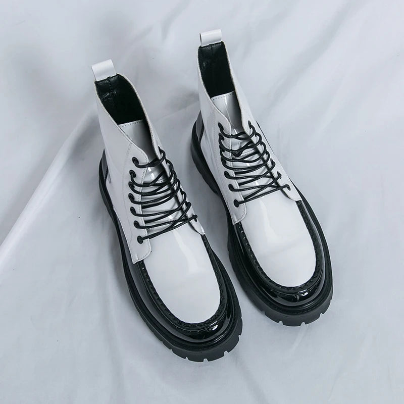 Men High Top Boots with PU Round Toe  Lightweight Sole Comfortable Fashionable Classic Casual Lace Up Side Zipper Men Boots