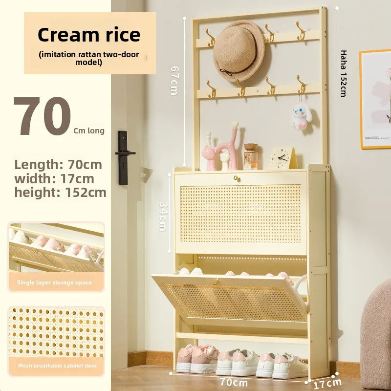 Shoe cabinet entrance household large-capacity home shoe rack storage artifact space-saving indoor rental house solid wood